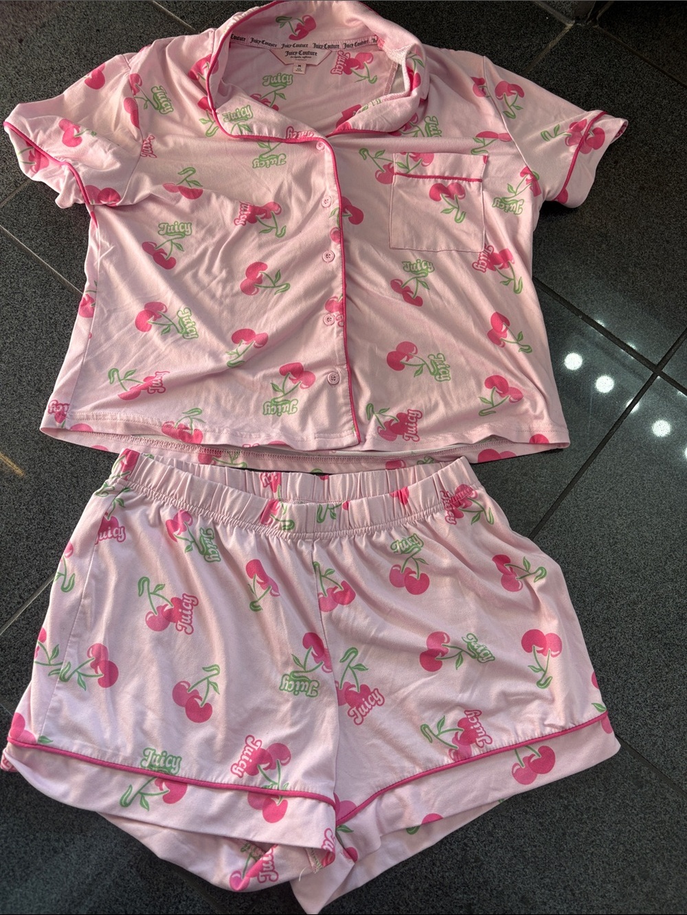 Juicy Couture Pink Cherry Print Short Pajama Set